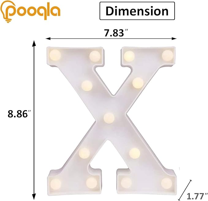 Pooqla LED Marquee Letter Lights, Warm White and Cool White Decorative Lighted Letters, Light Up Alphabet Letters for Boys Girls, Party, Wedding, Bar, Night Light, Birthday Decoration, Letter X