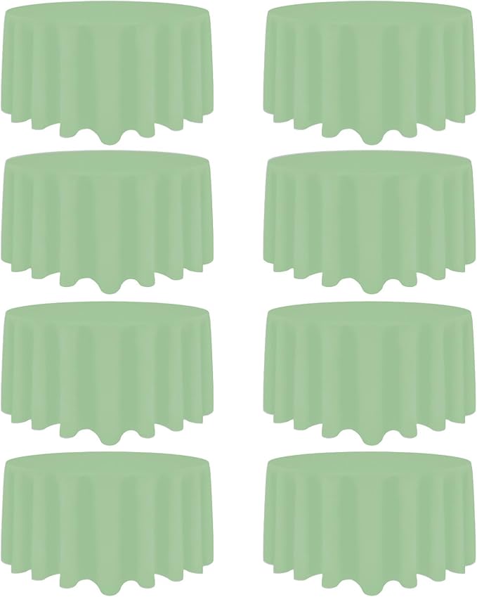 8 Pack Sage Green Round Tablecloth 90 Inch Stain and Wrinkle Resistant Round Sage Green Table Cloth Reusable and Washable Polyester Fabric Table Covers for Buffet Wedding Party and Banquet