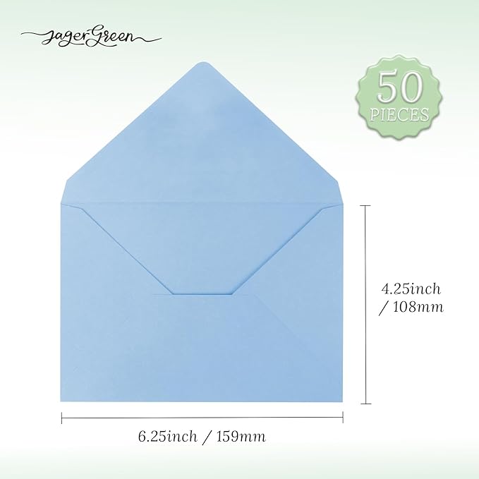50 Pack 4x6 Envelopes Letter Size, Blue A4 Envelopes Self Seal for Wedding Invitation, Envelope 4.3x6.3 for Greeting Cards, Photos, Baby Shower, Graduation, Thank You Cards, Announcements