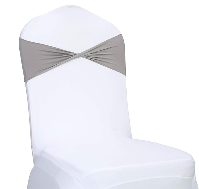 VDS Pack of 100 PCS | Silver Grey | Spandex Chair Sashes Bows Without Buckle | Stretch Elastic Banquet Universal Folding Chair Band Tie with for Wedding Party Conference Celebration Event Decoration