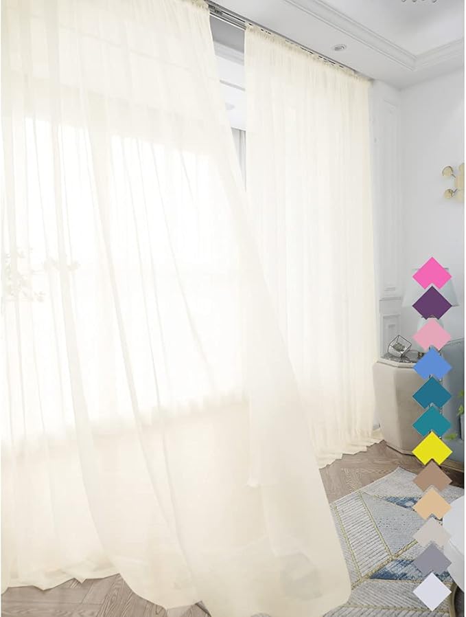 Window Beige Sheer Curtains 60 Inches Width 108 Inches Long 2 Panels Sheer Curtains Clear Curtains Basic Rod Pocket Panel for Home/Living Room/Bedroom/Kids Room