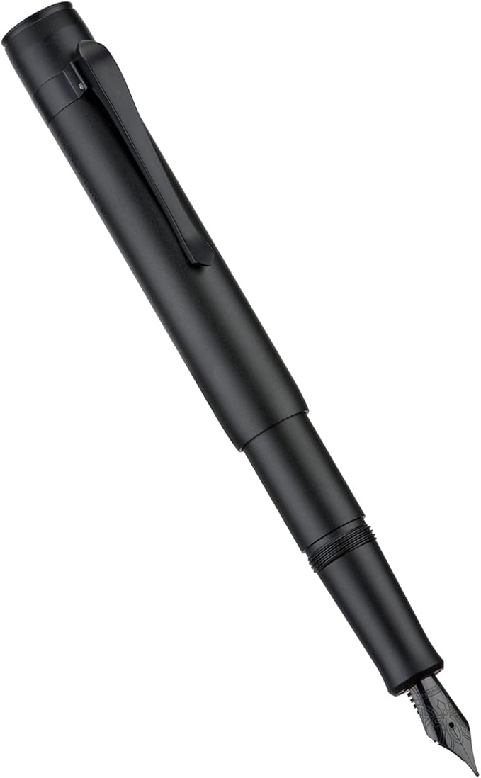 Hongdian M2 Black Forest Mini Fountain Pen, Medium Soft Nib & Sleek Shape Aluminium Short Pocket Travel Pen (Matte Black)