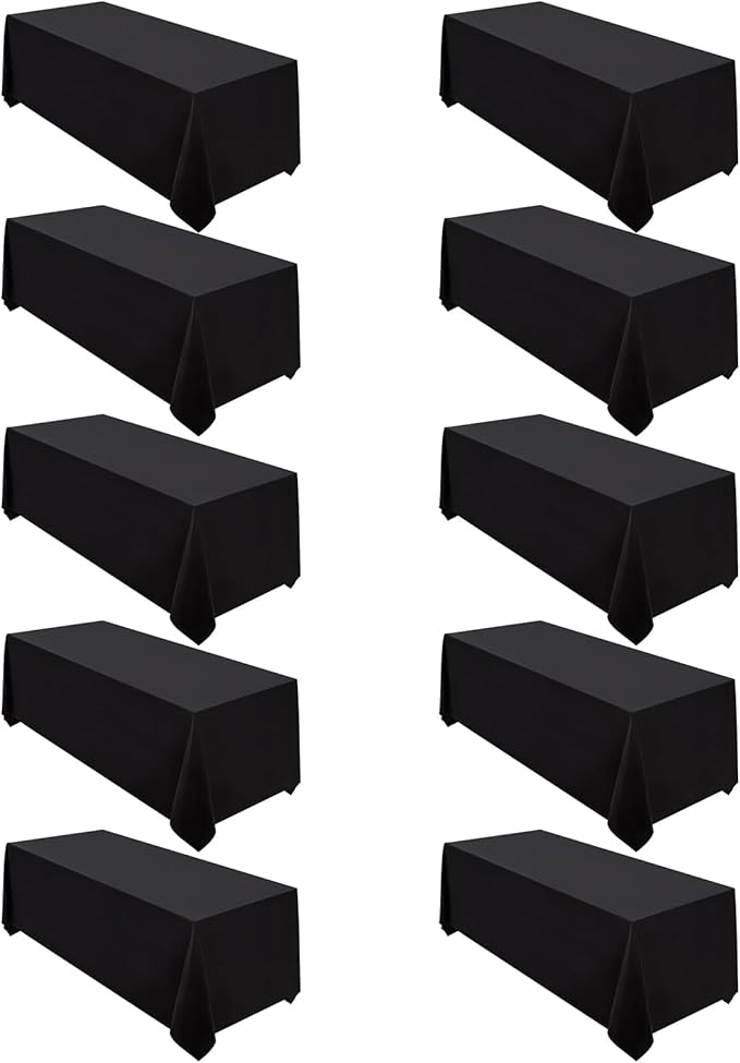 Surmente 10 Pack Black Tablecloth 90 x 132-inch Rectangular Polyester Table Cloth for Weddings, Banquets, or Restaurants