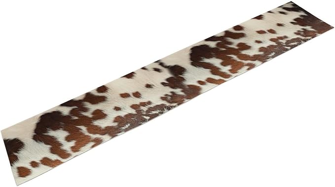 Farmhouse Cow Skin Print Table Runner, Safari Wildlife Brown Country Farm Cowhide Pattern Cotton Linen Rustic Cottage Table Runner for Dinning Home Party Holidays Home Setting, 13x120 Inch