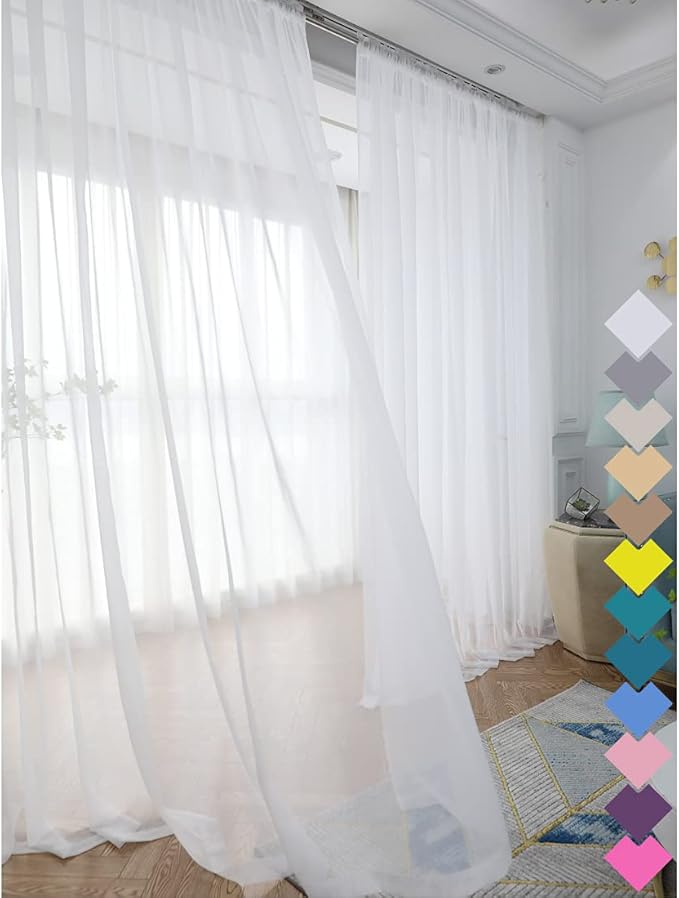 Window White Sheer Curtains 48 Inches Width 84 Inches Long 2 Panels Sheer Curtains Clear Curtains Basic Rod Pocket Panel for Home/Living Room/Bedroom/Kids Room