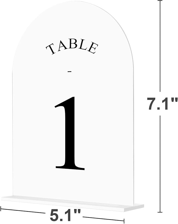 JOYIT Arch Wedding Table Numbers 1-50 with Stands – Double-Sided Printed 5" X 7" Acrylic Signs with White Background and Black Text, Perfect for Wedding Receptions, Parties, Anniversaries, and Events