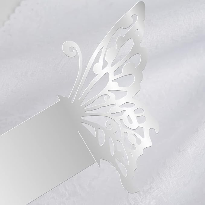 150PCS Butterfly Napkin Rings for Luxury Banquet Style, Reusable Paper Napkin Holders for Wedding Banquet Dinner Table Decor, and Catering Party Services (Silver) (Pack of 2)