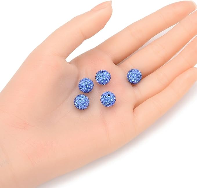 25pcs Adabele Grade A Suncatcher Crystal Rhinestone Pave Loose Beads 10mm Light Sapphire Blue Polymer Clay Disco Ball Spacers Compatible with Shamballa All Craft Jewelry Making DB10-14