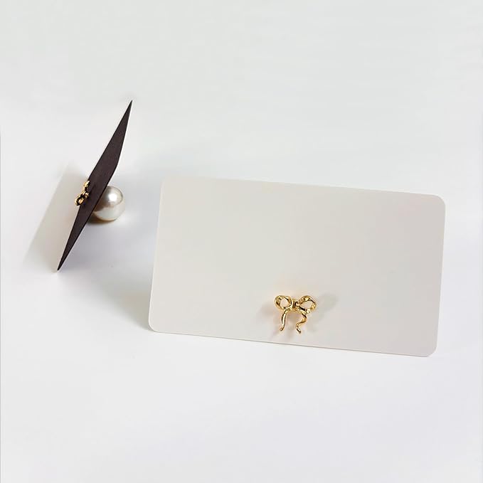 26Pcs Decorative Bow Place Card Holders Bulk Gold Name Card Stands Set Photo Holders for Wedding Birthday Party,Table Place Cards, Food Signs，Name Tag