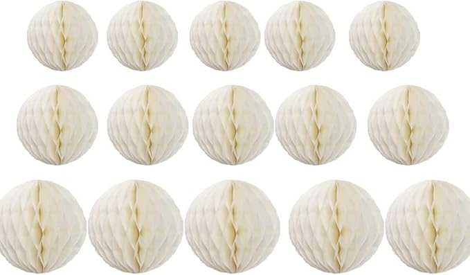 15pcs Honeycomb Balls Decorations 4'' 6'' 8'' Party Honeycomb Ball Flower Tissue Pom Poms Flower Ball Hanging Flower Balls for Baby Shower Birthday Wedding Nursery Decor(4'' 8'' 10'' Beige)