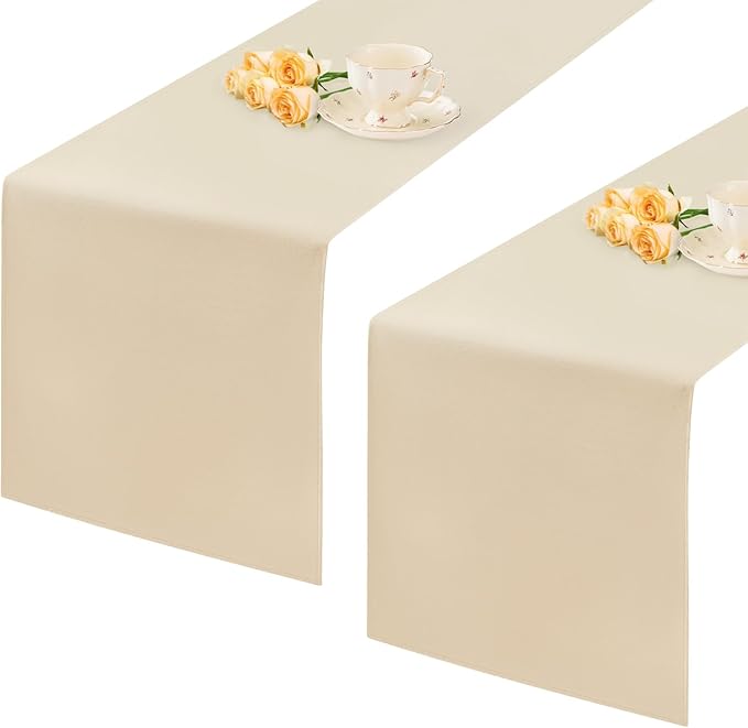 2 Pack Beige Long Table Runner 12 x 108 Inch Solid Color Farmhouse Runners Coffee Table Dresser for Daily Party Home Decoration
