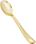 BESTVIP 300 Pack 6.9 Inch Gold Plastic Spoons, Heavy Duty Plastic Silverware, Heavyweight Gold Disposable Spoons, Disposable Serving Utensils for Catering, Parties, Dinners, Weddings, Christmas