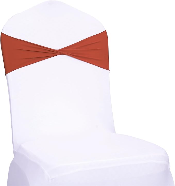 VDS Pack of 125 PCS | Terracotta | Spandex Chair Sashes Bows Without Buckle | Stretch Elastic Banquet Universal Folding Chair Band Tie with for Wedding Party Conference Celebration Event Decoration