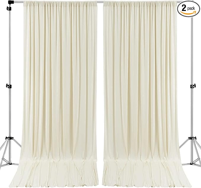 AK TRADING CO. 10 feet Wide x 12 feet Long IFR Polyester Backdrop Drapes Curtains Panels with Rod Pockets - Wedding Ceremony Party Home Window Decorations - (Ivory)