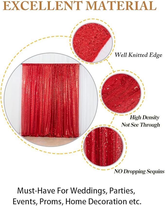 ShinyBeauty Sparkling Red Sequin Fabric Photography Backdrop 5FTx10FT | Glitter Birthday Party Decor, Studio Background for Events & Holiday Photo Booths