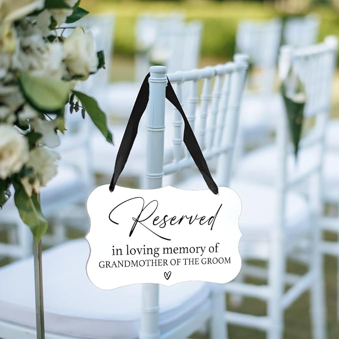 Acrylic Wedding Sign, Ring Bearer Sign, Reserved Seating Signs, for Grandmother of The Groom, Rustic Wedding Decor Signs, Acrylic Wall Art With Ribbon for Chairs Weddings Decor (White)
