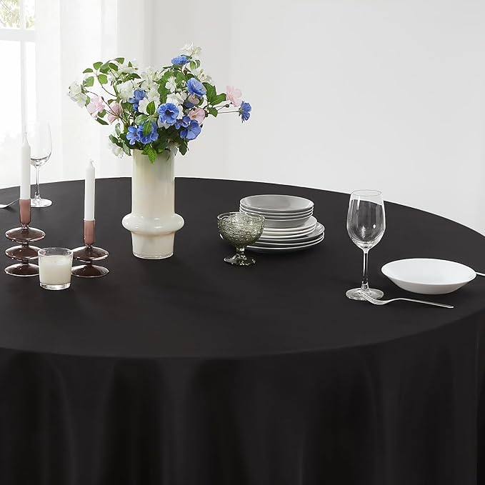 Round Tablecloth 6 Pack 108 Inch Black Tablecloths Washable Decorative Linen Polyester Table Clothes Cover for Dining Table Banquets Buffet Parties and Wedding