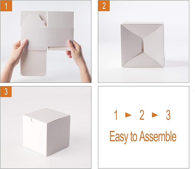 GEFTOL Small White Gift Box - 50 Pack, 4x4x4 inches, Fold & Assemble Paper Box for Bridesmaids, Proposals, Birthdays, Christmas (White)