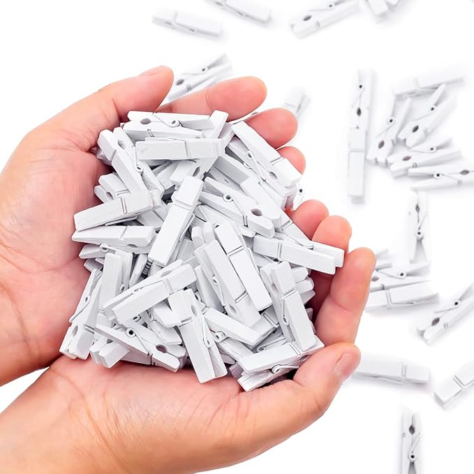 Clothes Pins, 130 Pcs Wooden Clothes Pin, 1.4 Inch White Clothespins, Mini Clothes Pins for Photo, Baby Shower, Party, Crafts DIY Project