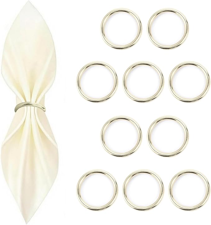 10 Pcs Silver Napkin Rings - Metal Napkin Ring(Round) Stainless Steel Napkin Rings for Table Settings Wedding Christmas Party Dinner Table