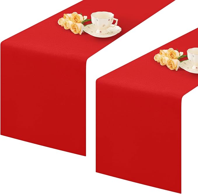 2 Pack Red Table Runner 12 x 60 Inch Solid Color Farmhouse Runners Coffee Table Dresser for Daily Party Home Decoration