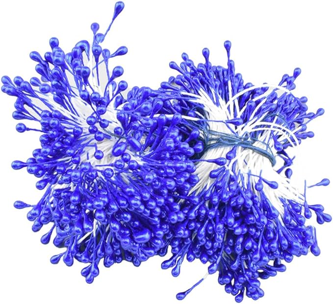 HAHIYO 700Pcs 3mm Royal Blue Pearl Double Head Flower Stamen Pistil - Handmade Artificial Pearlized Floral Pollen for Making, Scrapbook Decoration