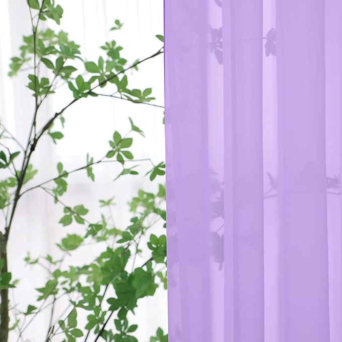Window Purple Sheer Curtains 84 Inches Long 2 Panels Sheer Curtain Basic Rod Pocket Panel for Bedroom Children Living Room Yard Kitchen (Purple, 52" W x 84" L | 2 pcs)