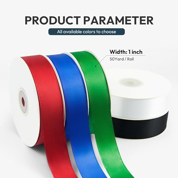 KMER LIFE 1 inch Wide x 50 Yards Yellow Single Faced Polyester Satin Ribbon, Yellow Satin Ribbon Perfect for Wedding Decor, Wreath, Crafts, Gift Wrapping & Other Projects (Yellow)