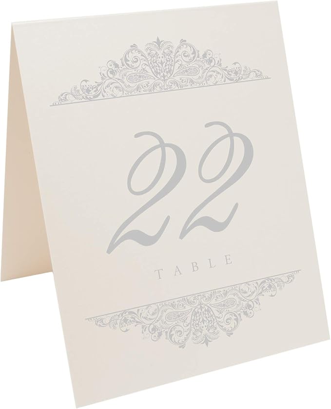 Paisley Wedding Table Numbers (Select Color/Quantity), Champagne, Silver, 1-15, Double Sided, Tent or Use in a Stand, Great for Parties & Restaurants - Made in the USA