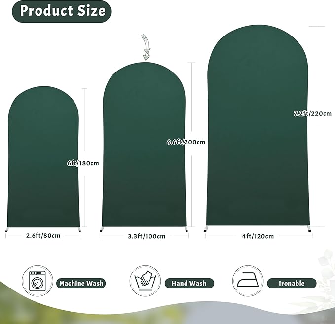 6.6FT Hunter Green Arch Cover - Polyester Fitted Wedding Arch Stand Covers Round Top Chiara Arch Backdrop Cover for Birthday Party Banquet Photo Background Decoration
