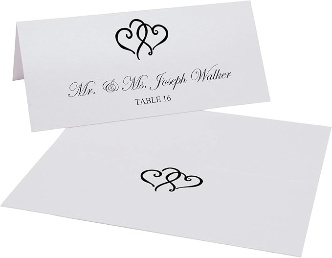 Linked Hearts Place Cards, Black (Choose Color), Set of 150, Pre-cut and Scored - Wedding, Party, Dinner, and Special Events - Made in the USA
