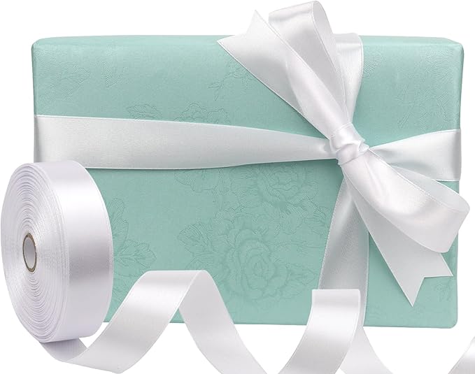 White Solid Satin Ribbon 1 Inch 50 Yards Solid Polyester Fabric Ribbon for Gift Wrapping Wedding Christmas Baby Shower Birthday Party Decoration Handmade Immortal Flower Craft