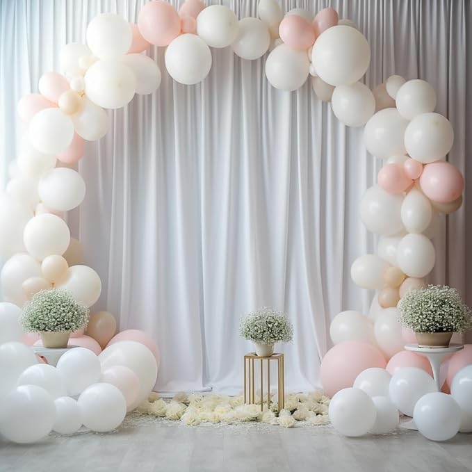 50ftx12ft Wrinkle Free White Backdrop Curtain, 10 Panels 12FT Height White Wedding Backdrop Drapes, Silky Polyester Back Drop Cloth for Birthday Photography Background Party Backdrop Draping