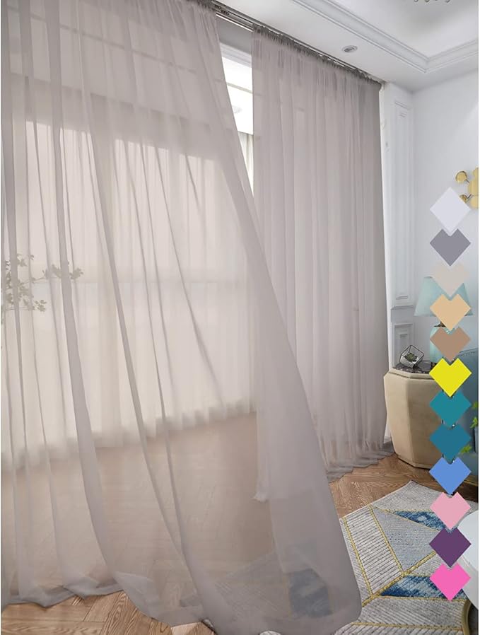 Window Light Grey Sheer Curtains 60 Inches Width 72 Inches Long 2 Panels Sheer Curtains Clear Curtains Basic Rod Pocket Panel for Home Living Room Bedroom Kids Room Yard Patio Parlor Sliding
