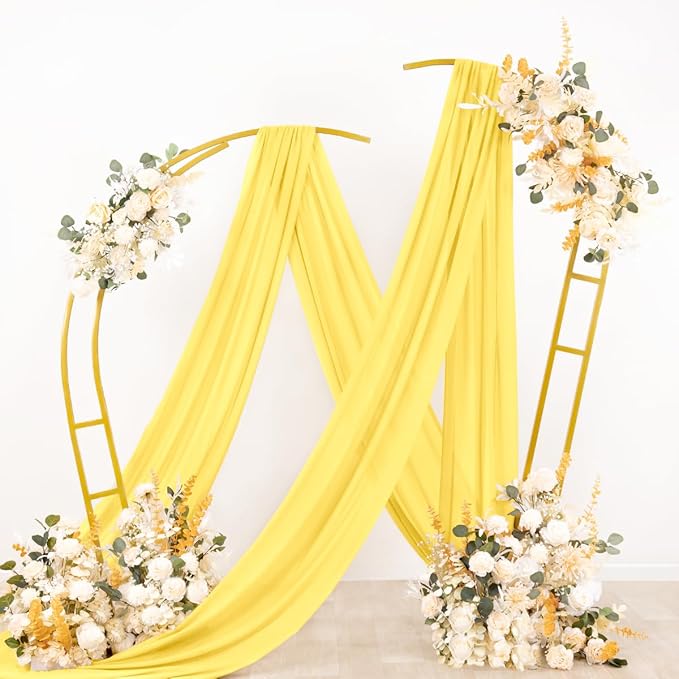 Socomi Wedding Arch Draping Fabric 1 Panel 29" x 19Ft Sheer Chiffon Curtain Drapes 6 Yards for Wedding Ceremony Birthday Party Decoration Yellow Gold