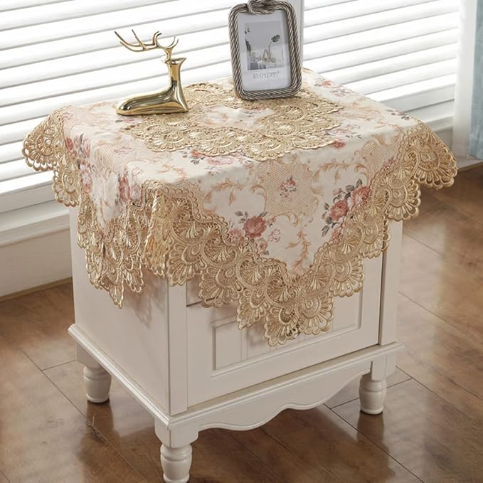 vctops Damask Lace Patchwork Tablecloth Luxury Square Small Table Cover Elegant Floral Embroidered Lace Table Cloth for Party Kitchen Dinning Picnic Decoration (Type G,32"x32")