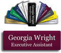 Custom Engraved Name Tag 1" x 3" Personalized Badge Magnetic or Pin Backing Made in The USA by Gem Awards (Maroon)