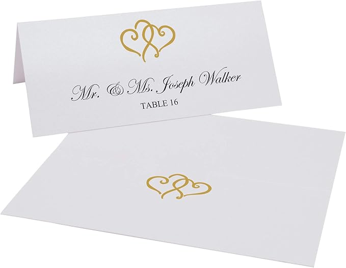 Linked Hearts Printable Place Cards, Gold (Choose Color), Set of 150 (25 Sheets), Laser & Inkjet Printers - Wedding, Party, Dinner, and Special Events - Made in the USA