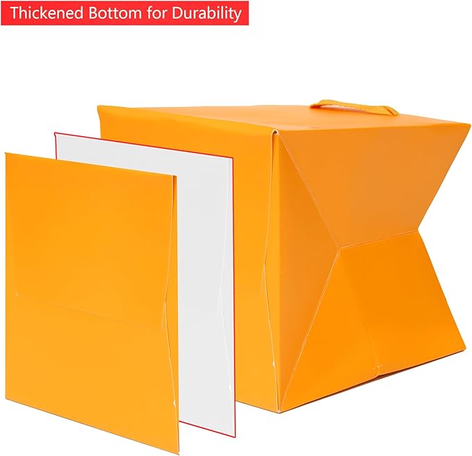 Orange Paper Gift Bag Small Square Bottom Kraft Paper Bags with Handles for Wedding Baby Shower Birthday Party (Orange, 8 x 8 x 8 in, 10 CT)