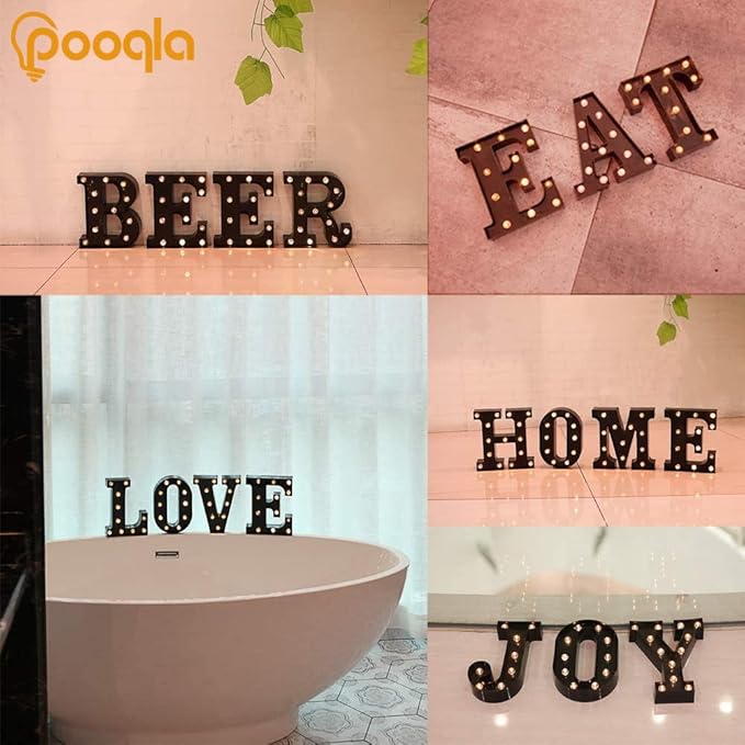 Pooqla Light Up LED Letter Marquee Sign - Alphabet Marquee Letters with Lights for Wedding Birthday Party Christmas Night Light Lamp Home Bar Decoration A, Black