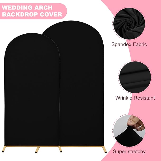 7.2FT Wedding Arch Covers Arch Backdrop Cover Arch Stand Covers Set Arch Cover Spandex Fabric Stretchy Backdrop for Wedding Birthday Party Decoration Baby Shower (Black, Cover Only)
