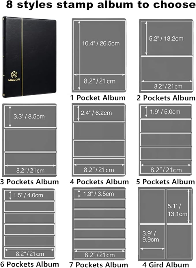 MUDOR Stamp Collecting Album for Collectors, 3 Rows Pockets, 10 Sheets Stamp Stockbook