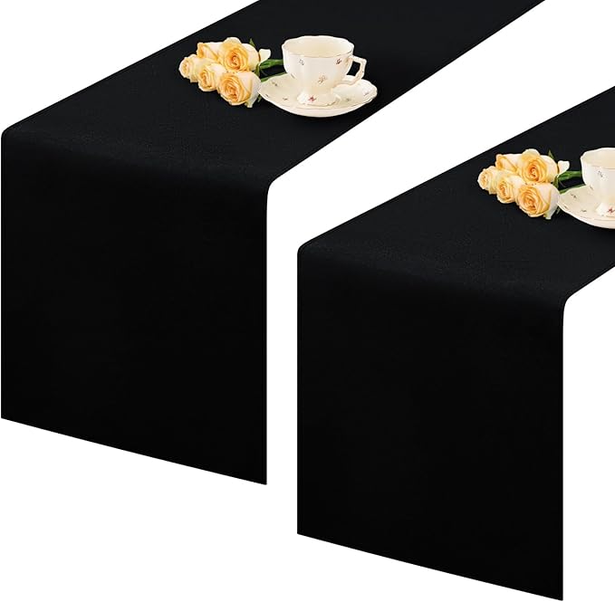 2 Pack Black Small Short Table Runner 12 x 48 Inch Solid Color Runners Coffee Table Dresser for Daily Party Home Decoration
