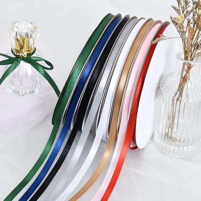 TONIFUL 1/4 Inch x 100yds Silver Satin Ribbon, Thin Solid Color Satin Ribbon for Gift Wrapping, Crafts, Hair Bows Making, Wedding Party Decoration, Invitation Cards, Floral Bouquets