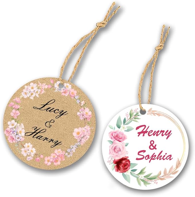 Personalized Tags for Favors, Customized Hang Tag for Clothing, Custom Gift Tags, Customized Gifts Wrapping Labels, Wedding Items Birthday Party Favors with String (Round Shape)