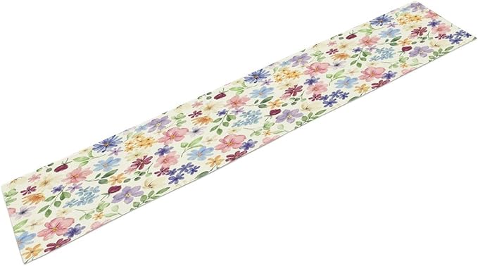 Floral Decorative Table Runner, Watercolor Floral Botanical Rustic Modern Style Pattern Printed Long Table Runner for Restaurant Kitchen Party,13in（33cm） W * 60in（152cm） L