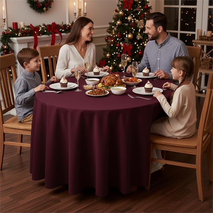 Fitable 6 Pack Burgundy Round Table Clothes - 70 Inches in Diameter - Stain Resistant and Washable Tablecloths, Polyester Fabric Table Covers for Wedding, Party, Banquet, Gathering