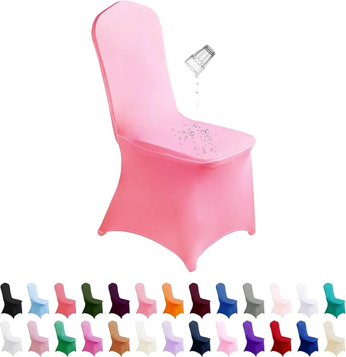 SUPERO Waterproof Spandex Chair Cover 12PCS, Stretch Dining Chair Covers, Polyester Outdoor Chair Covers, Protector Stretch Chair Cover for Party Universal, Banquet, Wedding Event, Hotel(Pink)