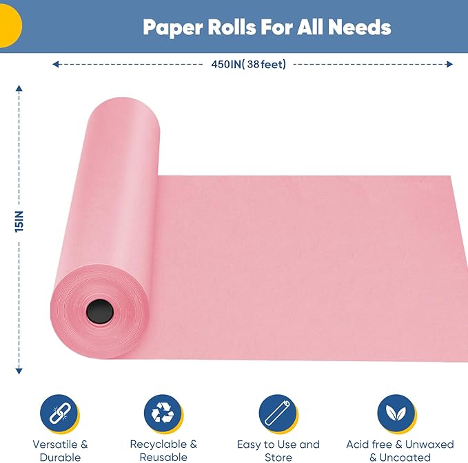 Pink Wrapping Paper 15"x450", Light Pink Bulletin Board Construction Craft Poster Color Art Coloring Decorative Paper Roll, Mother's Day Birthday Bouquet Flower Valentines Gift Wrap, Floral Supplies