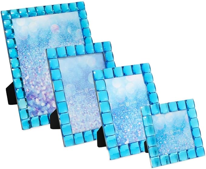 Isaac Jacobs Decorative Sparkling Turquoise Jewel Picture Frame, Photo Display & Home Décor (5x7, Turquoise)